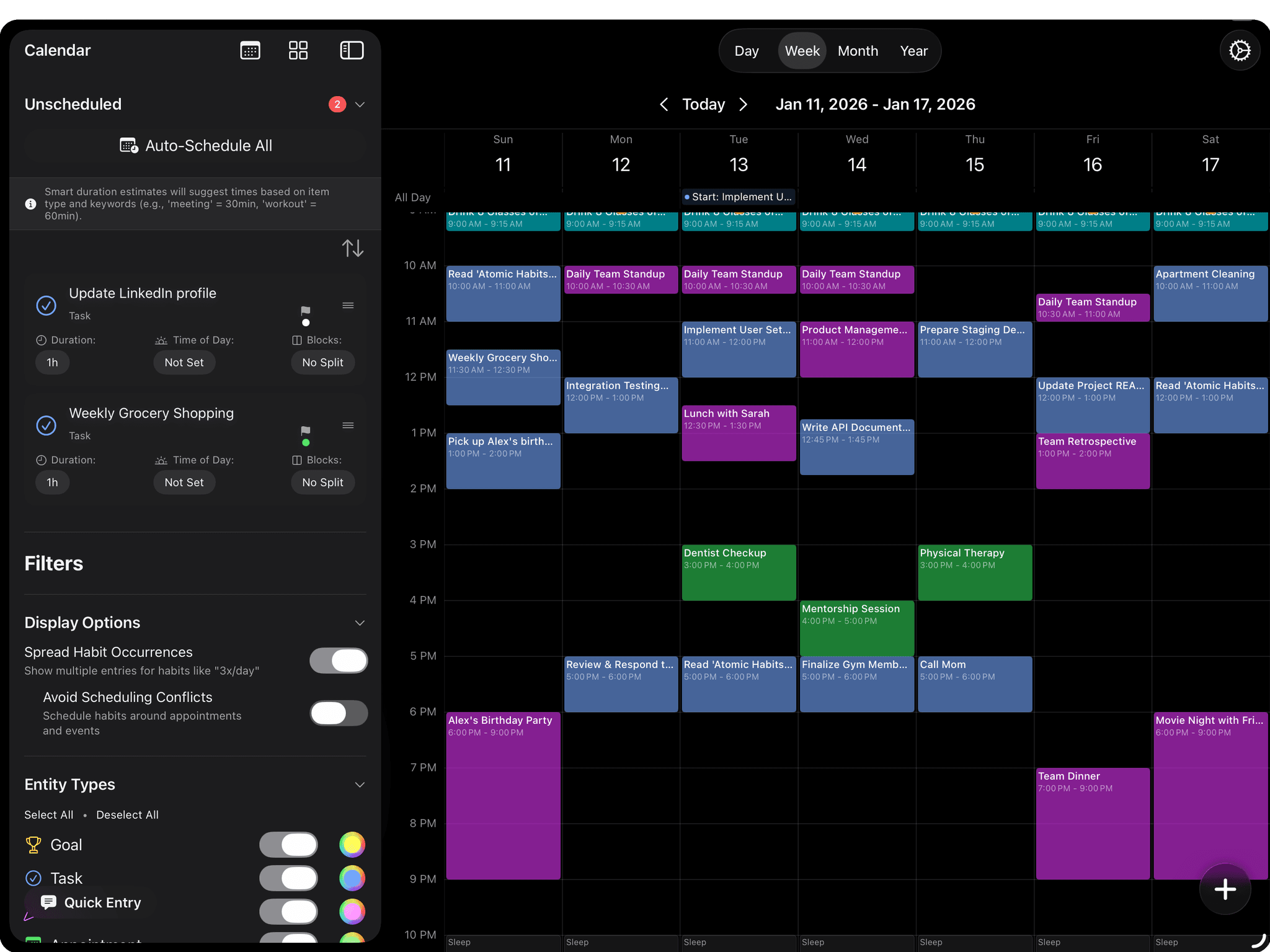 Schedule types in Elysium